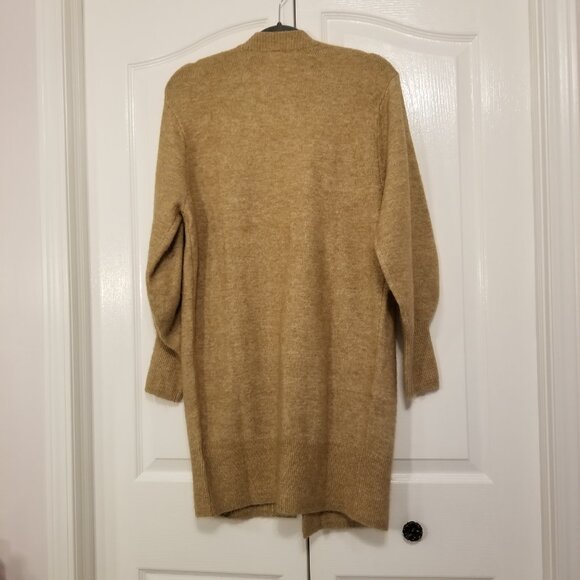 H&M Long Open Knit Cardigan Tan Wool XS Women Sweater Oversized Balloon Sleeves - Picture 4 of 13